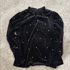 Elegant Black Velvet Top with Pearl Accents